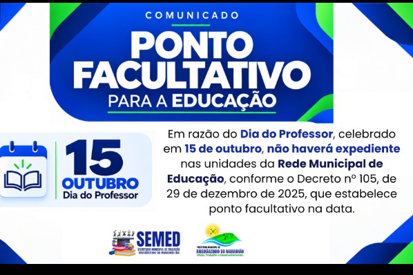 Ponto facultativo altera expediente na Rede Municipal de Educação nesta quinta-feira (15)